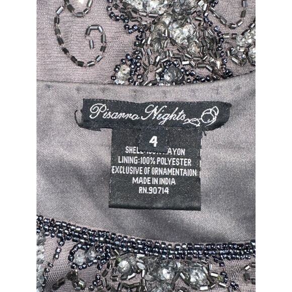 Dusty Violet Pisarro Nights Dress Gray Beaded Mesh 3/4 Sleeve Embellished Size 4 - Picture 12 of 15